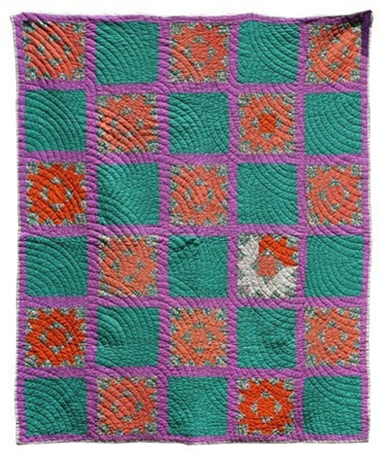 Antique Pieced Quilt in Art Deco Colorsorangelavendergreen Etsy