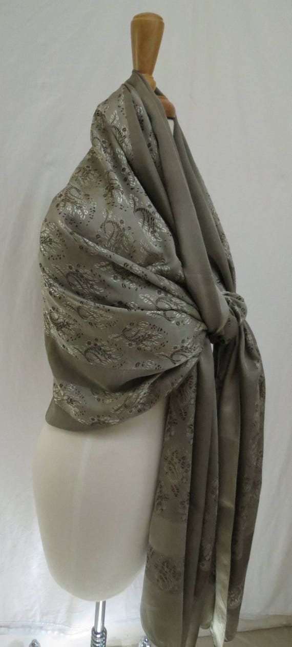 Gray/Brown Silk Shawl with Tassel Holiday or New … - image 2