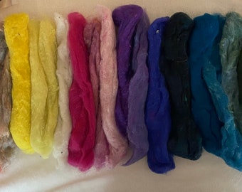 Rainbow Felting Pack, 21 Pieces of Native American and Non Native Wool and Mohair, Felting Needles, 4