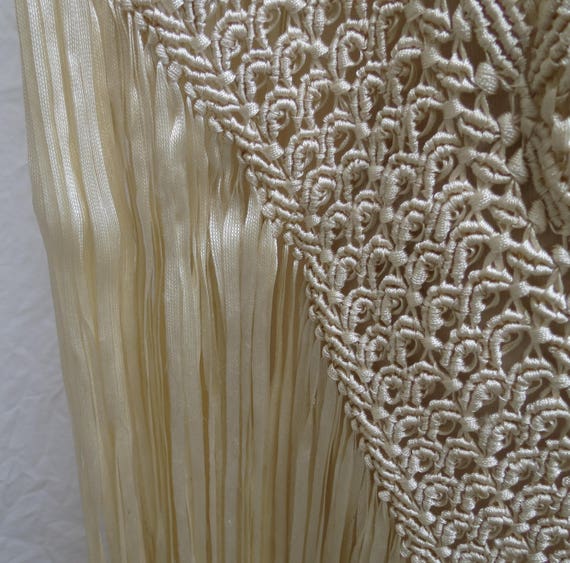 Creme Long-Fringeded Silk Shawl, 1970s - image 4