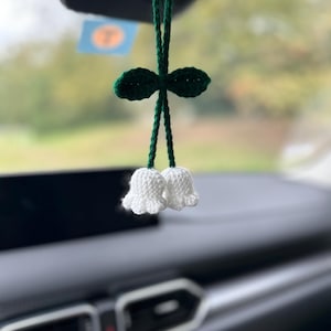 Crochet Lily of the Valley, Car Accessory, Rearview Mirror Decor, Keychain, Hanging Flowers