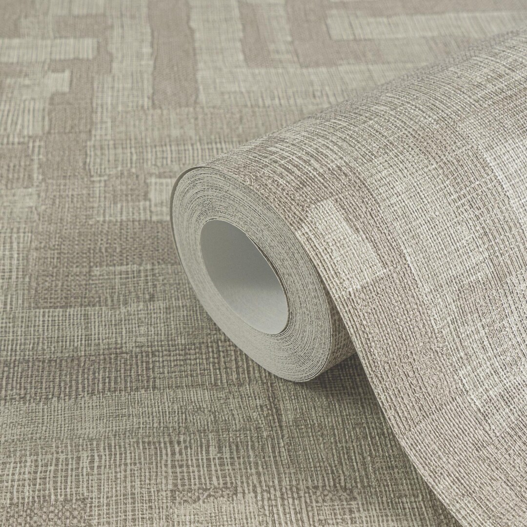 Image showcasing Modern Abstract Geometric Textured Wallpaper 3D Metallic Vinyl Neutral ...