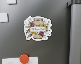 Imán con nombre personalizable para masa madre - Tarro - Amante del pan - Horneado - Divertido - Floral - Decoración de cocina