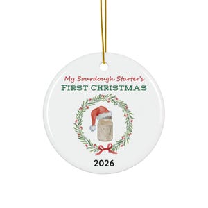 Decorazione natalizia a forma di primo Natale con lievito madre - Lievito madre - Natale 2025 - Decorazione in ceramica - Barattolo di lievito madre - Amante del pane - Personalizzata