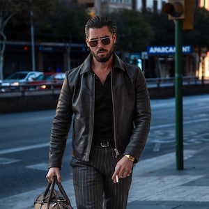 1990s Vintage Black Genuine Sheepskin Leather Biker Jacket: Handmade Retro Motorcycle Jacket