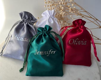 Custom Name Satin Drawstring Bag: Personalized Jewelry Keepsake, Wedding Favor (4x6 in)