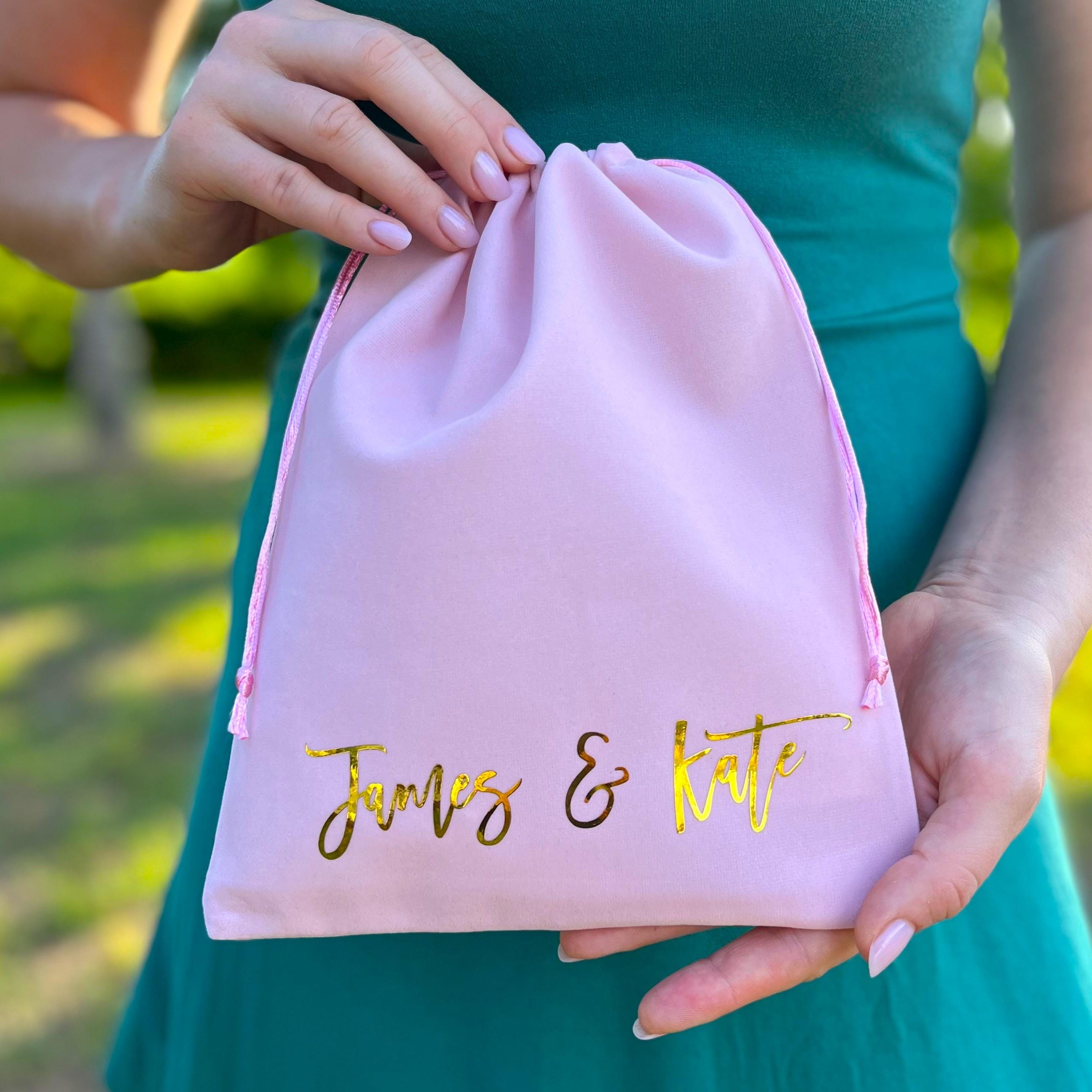 Custom Name Velvet Bag 8x10 – Bridesmaid Gift Pouch – Jewelry Drawstring Bag – Personalized Wedding Favor – Custom Text Bag