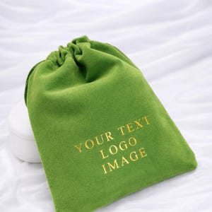 Personalized Velvet Bag.  Custom Drawstring Bag 4x5. Green Drawstringbags. Jewelry Pouche