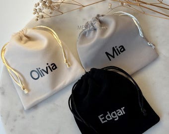 Personalized Name Drawstring Bag, Named Velvet Pouch, Custom Pull String Bag, Coin Pouch,  Personalized Jewelry Bags, Crystal Pouch