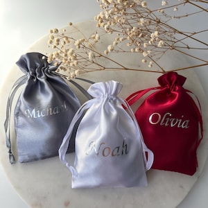 Custom Name Satin Gift Bag  Personalized Drawstring Pouch  Jewelry  Keepsake Bag  Wedding Favor & Bridesmaid Gift Packaging 4x6 in