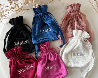 Personalized Name Drawstring Bag, Named Velvet Pouch, Custom Pouch, Coin Pouch, Personalized Jewelry Bags, Personalized velvet gift bag