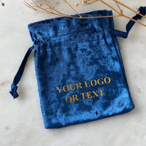 50 pcs Velvet Pouches, Velvet Pouches Blue, Wedding Favor, Jewelry Gift Bags, Custom Text Mini Bags, Custom Logo Blue Drawstring Bag
