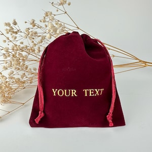Sacchetti di velluto, Sacchetti di velluto bordeaux, Bomboniere per matrimonio, Sacchetti regalo per gioielli, Mini sacchetti con testo personalizzato, Sacchetto con coulisse bordeaux con logo personalizzato