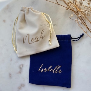 Personalized Velvet Drawstring Pouch: Custom Name Jewelry Bag