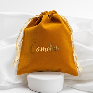 Personalized Velvet Drawstring Pouch, Custom Name Coin Bag