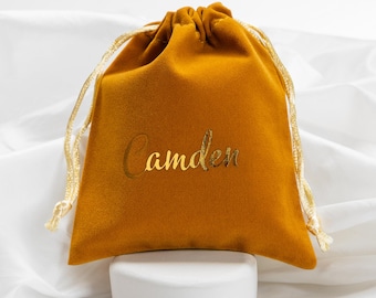 Personalized Velvet Drawstring Pouch, Custom Name Coin Bag