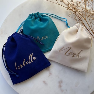 Personalized Name Drawstring Bag, Named Velvet Pouch, Custom Pull String Bag, Coin Pouch,  Personalized Jewelry Bags, Crystal Pouch