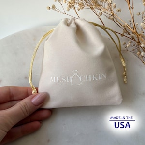 50 Custom Logo Velvet Jewelry Gift Bags: Beige Drawstring Pouch (4x5 inch)
