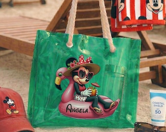 Bolso de verano flotante de Minnie Mouse, bolso personalizado para fiesta en la piscina, bolso de playa Disney, bolso de PVC de Minnie con nombre personalizado, bolso de vacaciones Disney