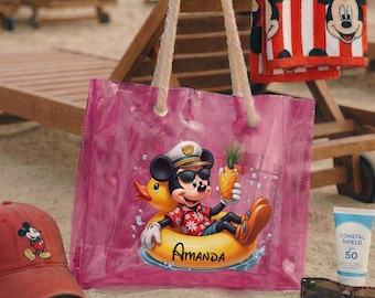 Bolso de mano personalizado Mickey Cruise, bolso de PVC de verano con nombre personalizado para la piscina, bolso de playa Disney con asa de cuerda, lindo bolso de vacaciones Mickey Mouse