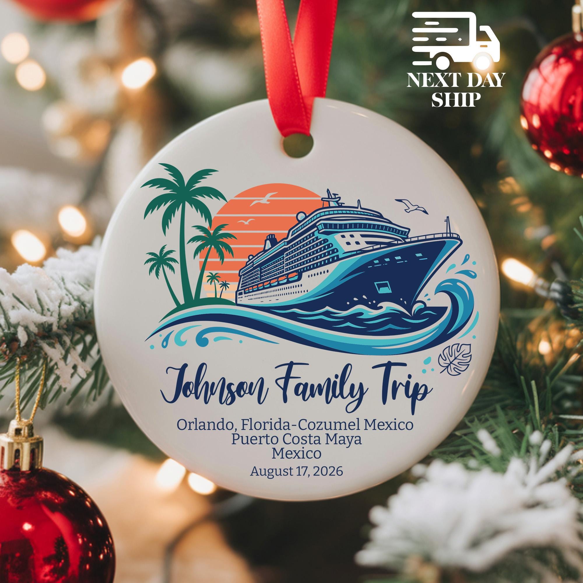 Personalized Cruise Family Ornament, Custom Cruise Vacation Christmas Ornament, Cruise Ship Keepsake, Caribbean Travel, Family Trip Ornament