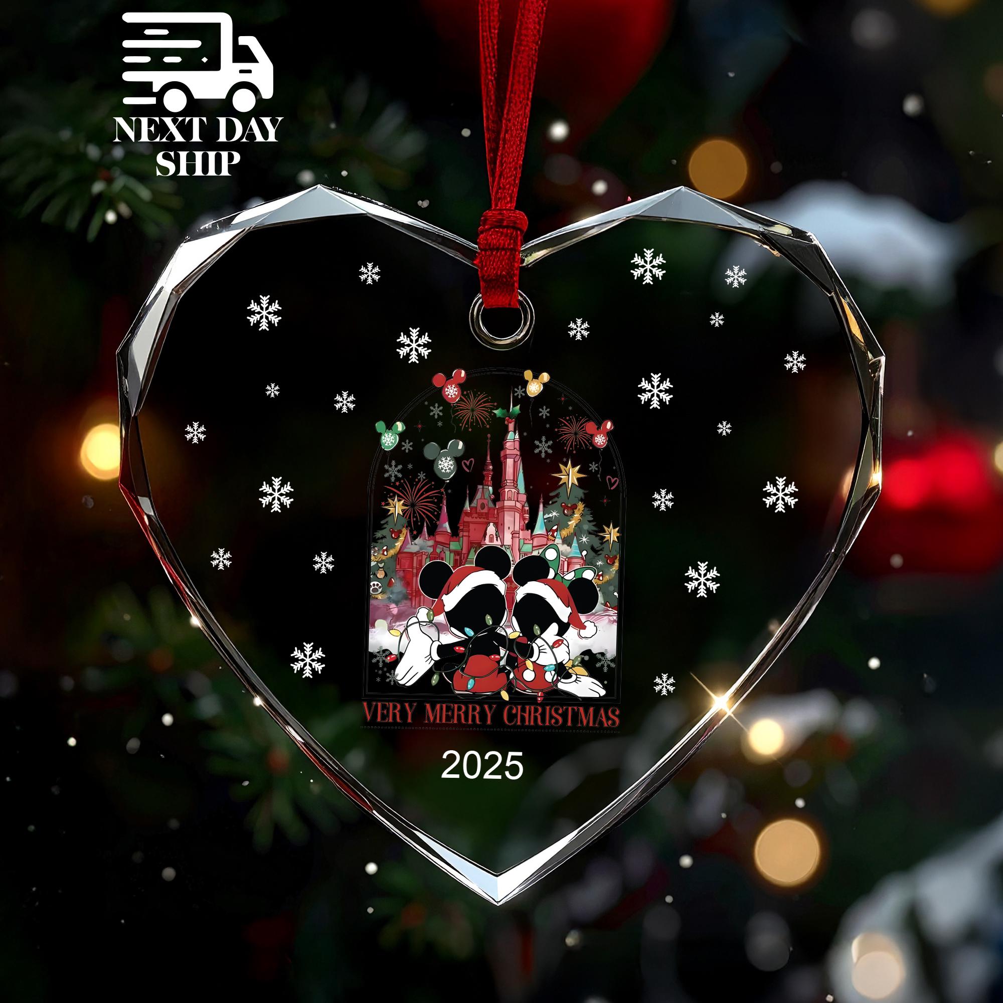 Merry Christmas 2025 Ornament, Custom Christmas Gifts, Disney Family Ornament, Mickey and Minnie Mouse Ornament, Glass and Ceramic Ornament