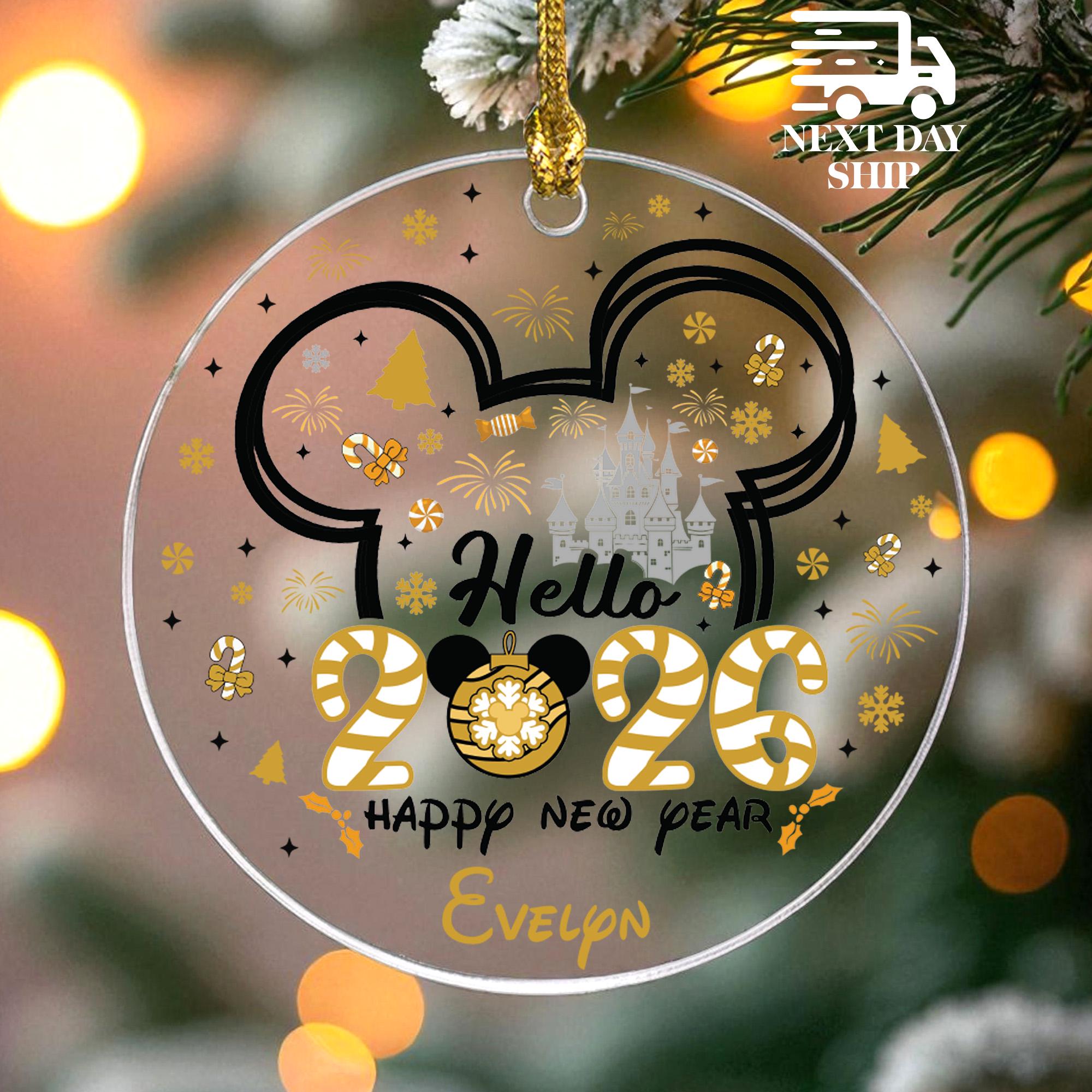 Hello 2026 Happy New Year Ornament, Custom Name Gift For Disney Lovers, Christmas New Year Celebration Keepsake, Disney Enthusiasts Present