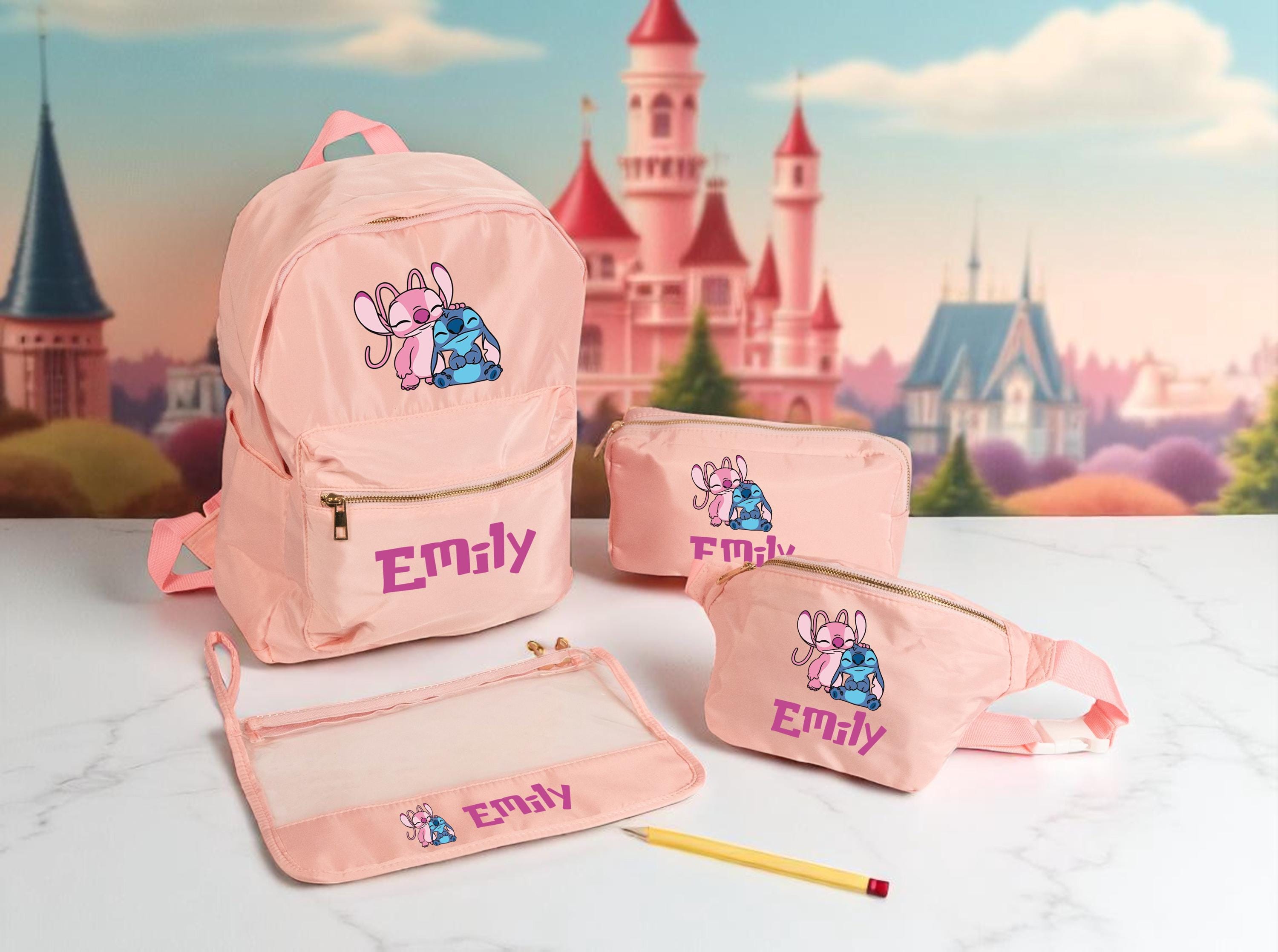 Angel and Stitch Backpack, Stitch Lover Kids School Set, Back to