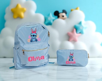 Stitch School Bag For Boys Girls, Personalized Daycare Bag, Custom School Backpack Set, Cute Stitch Backpack, Stitch Lover Kids Backpack