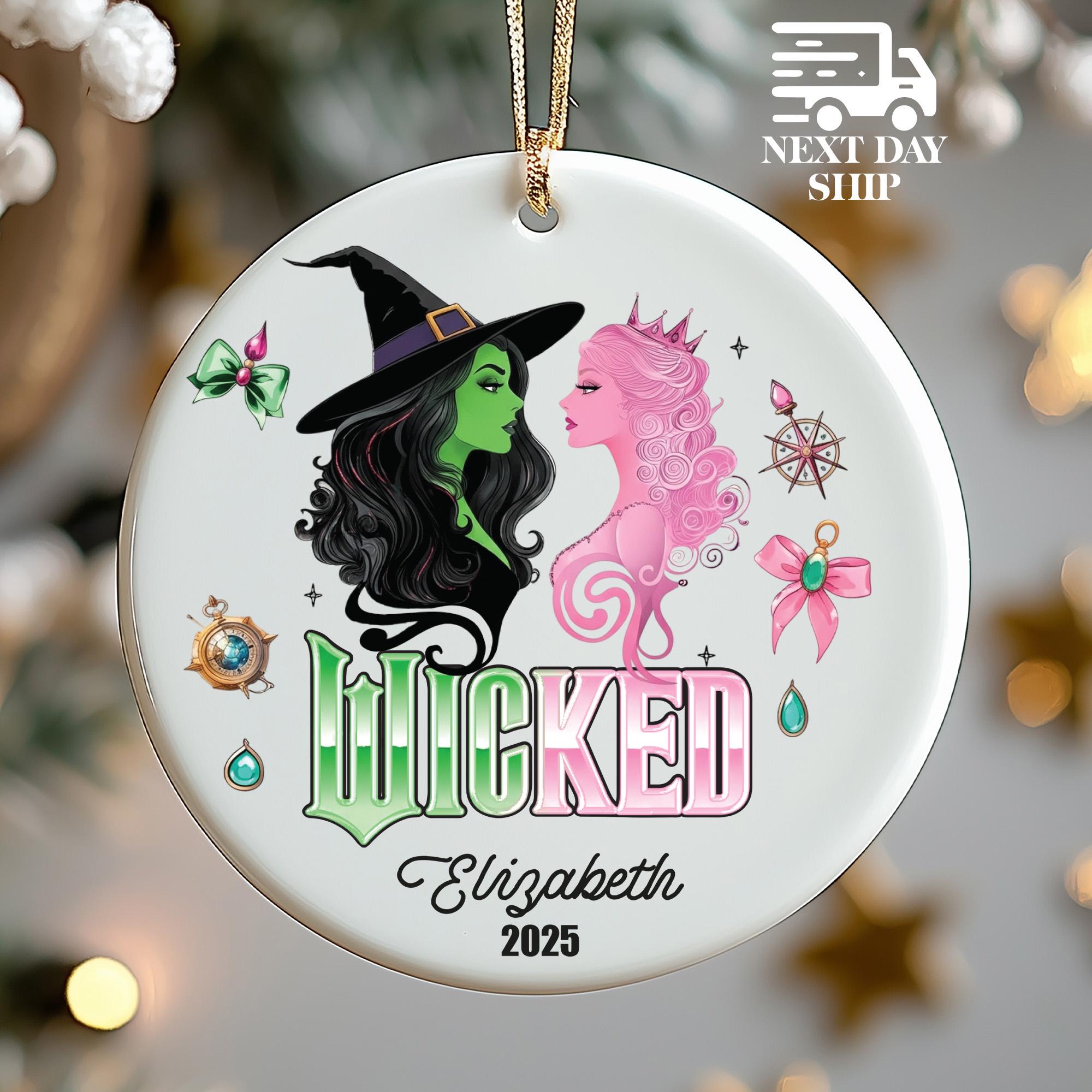 Elphaba and Glinda Ornament, Wicked Witch Ornament, Custom Wicked Name Ornament, Wicked Girl Ornament, Gift For Her, Holiday Wicked Gifts