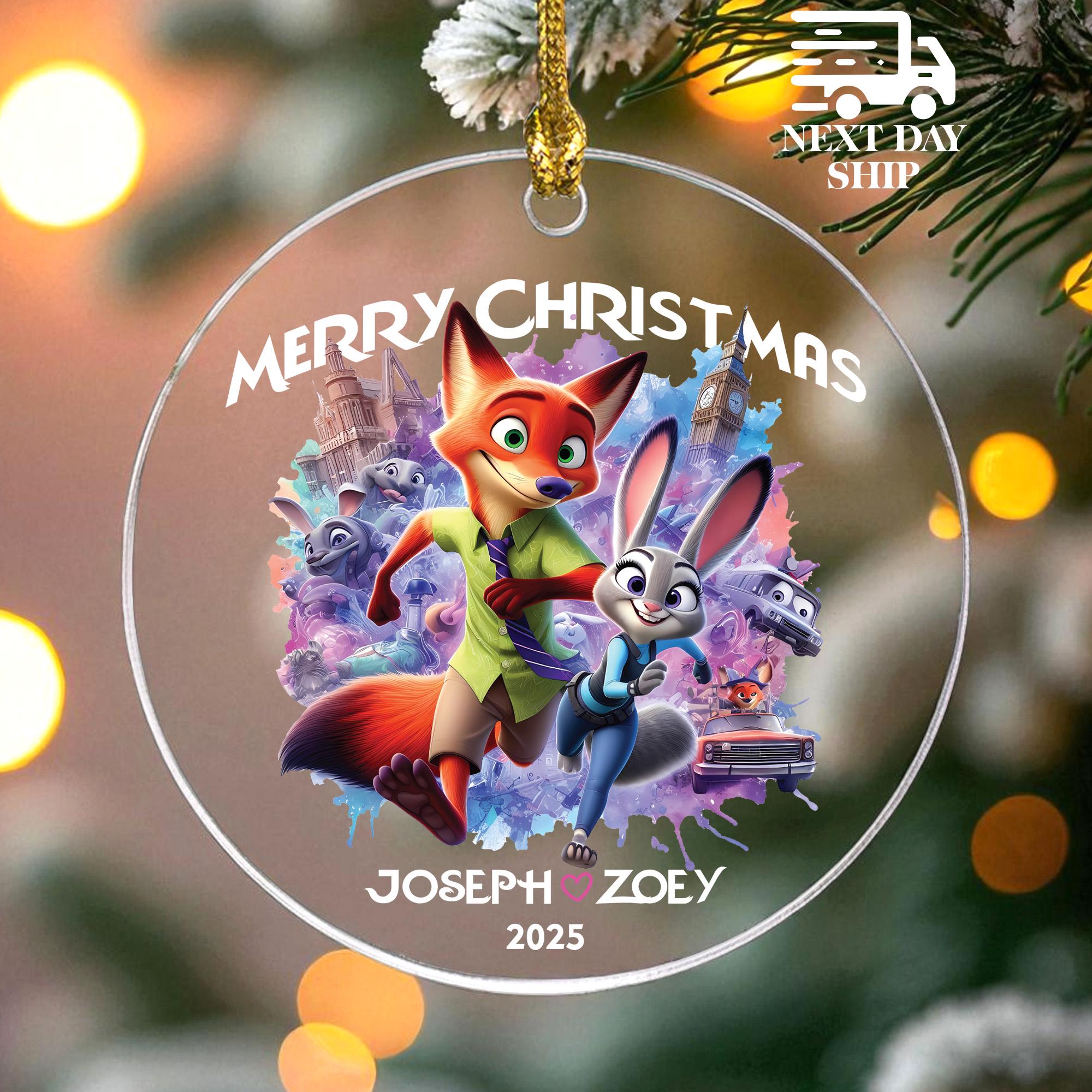 Personalized Zootopia Christmas Ornament, Nick Wilde Judy Hopps Ornament, Disney Couple Ornament, Fox and Rabbit Ornament, Zootopia Fan Gift
