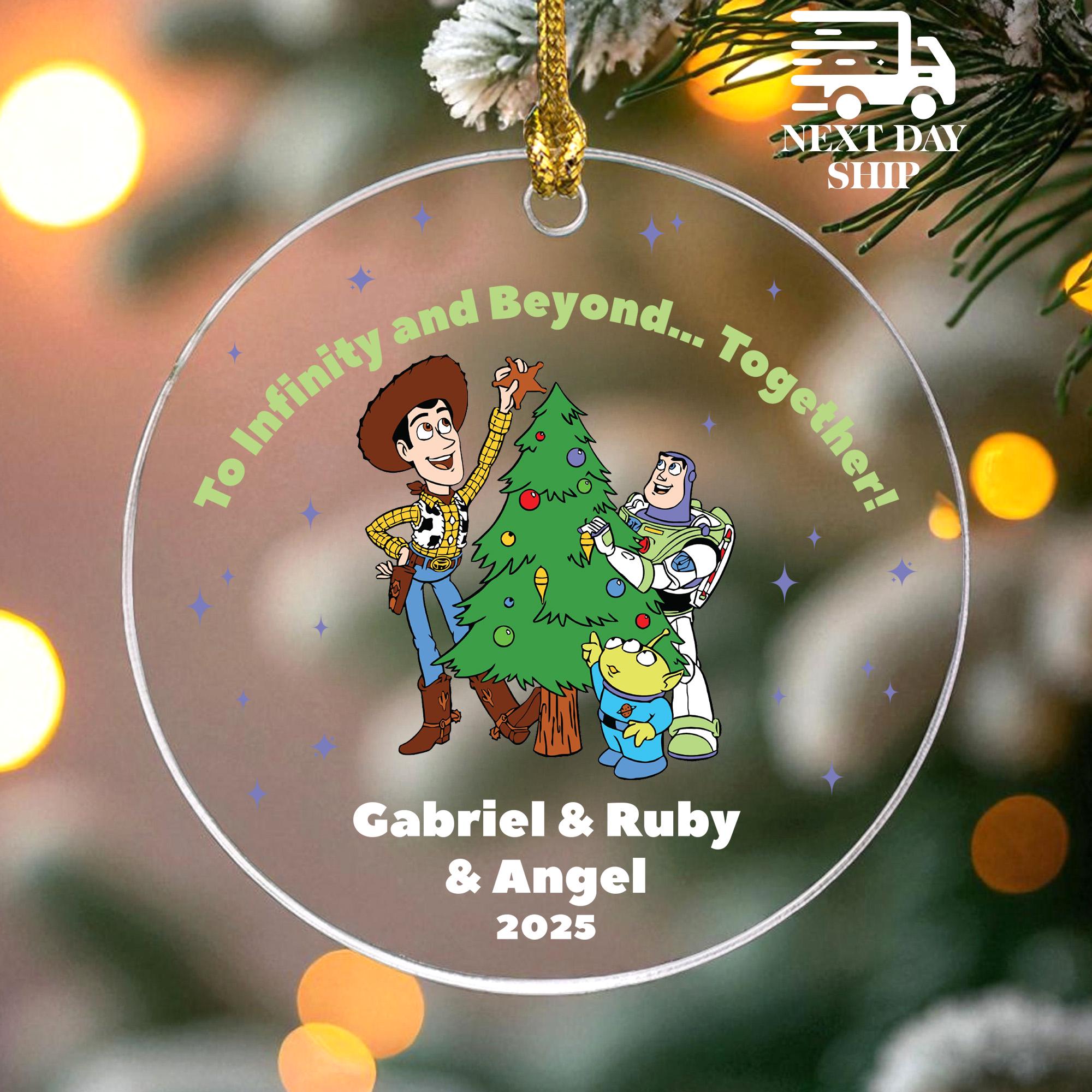 Personalized Toy Story Christmas Ornament 2025, Custom Name Gift with Woody Buzz Lightyear Alien, To Infinity and Beyond Holiday Keepsake
