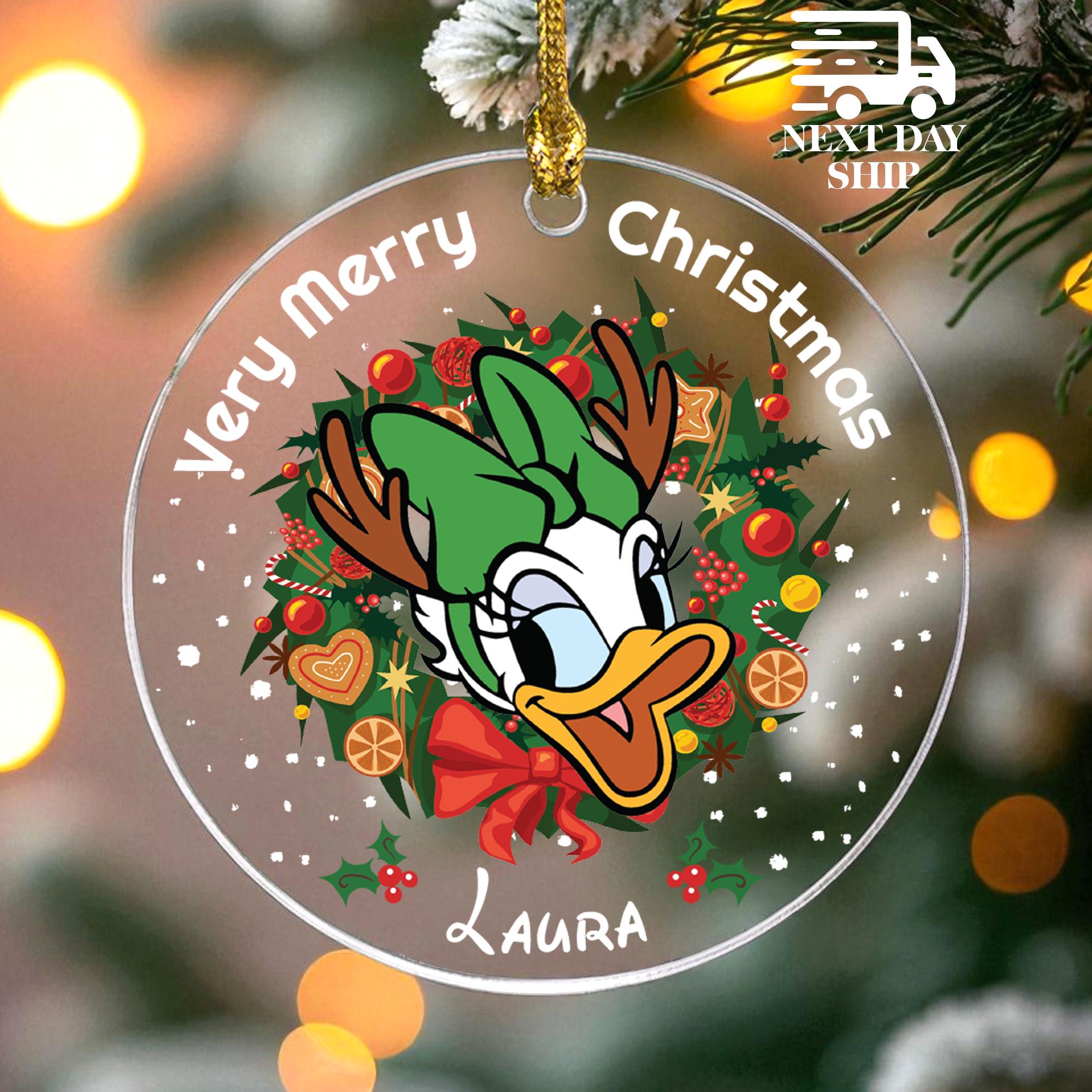 Daisy Duck Very Merry Christmas Ornament, Custom Name Gift for Daughter And Sister, Gift for Girl, Disney Enthusiast Keepsake
