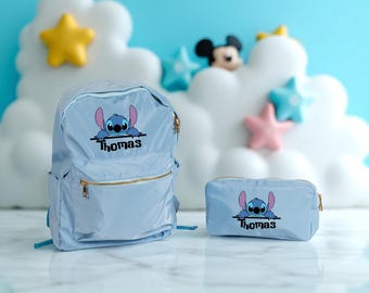 Personalized Stitch and Angel Backpack Set, Stitch Pencil Case