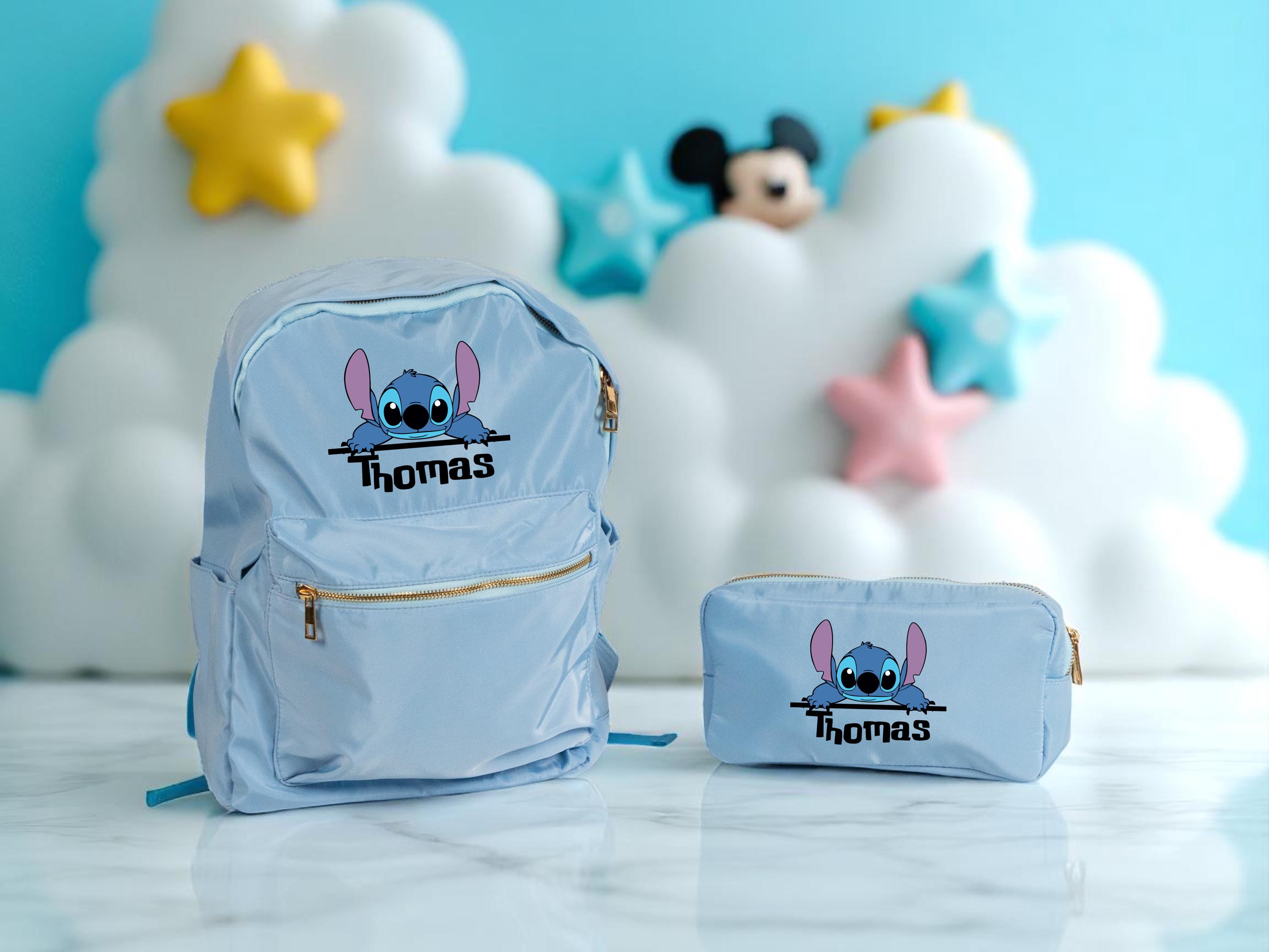 Personalized Stitch and Angel Backpack Set, Stitch Pencil Case