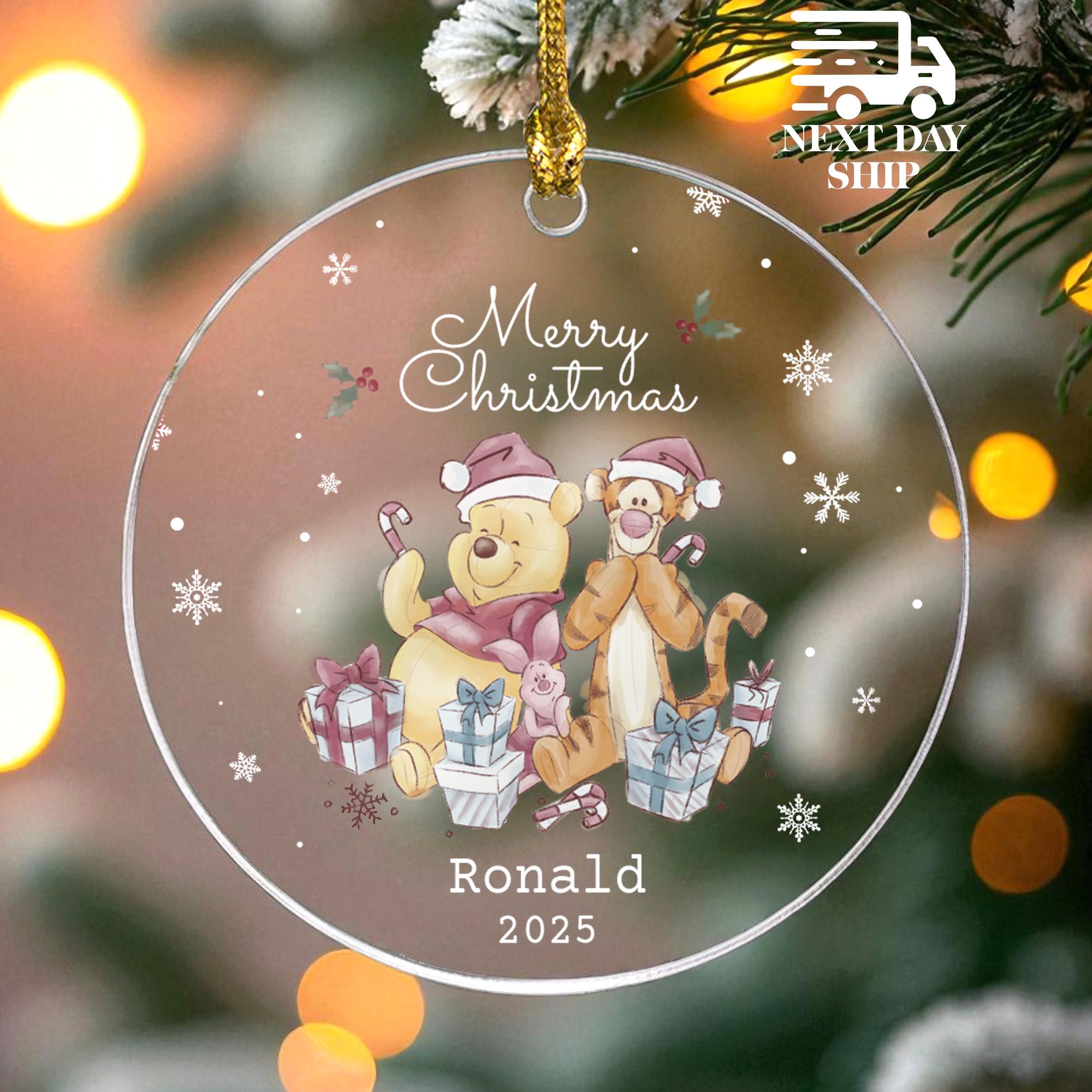 Pooh And Tigger Merry Christmas Ornament, Custom Name Gift for Son Daughter, Gift for Kids, Disney Enthusiast Keepsake, Disney Lovers Gift