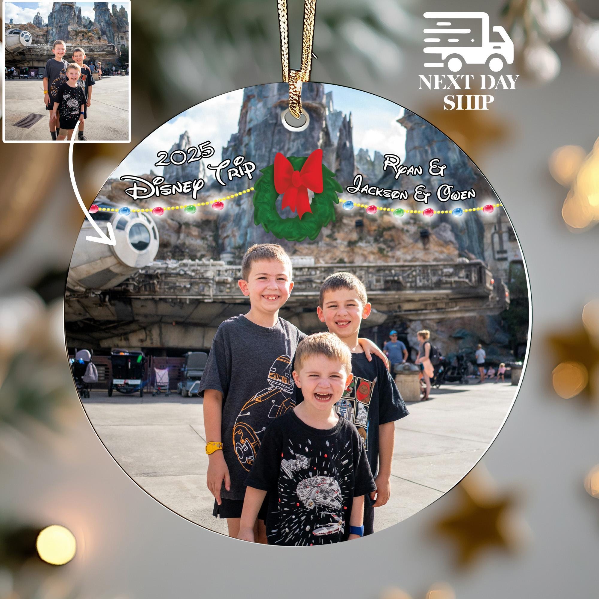Disney Trip Ornament 2025, Personalized Disneyland Photo Keepsake, Custom Family Vacation Ornament, Kids Memory Gift, Family Holiday Gift