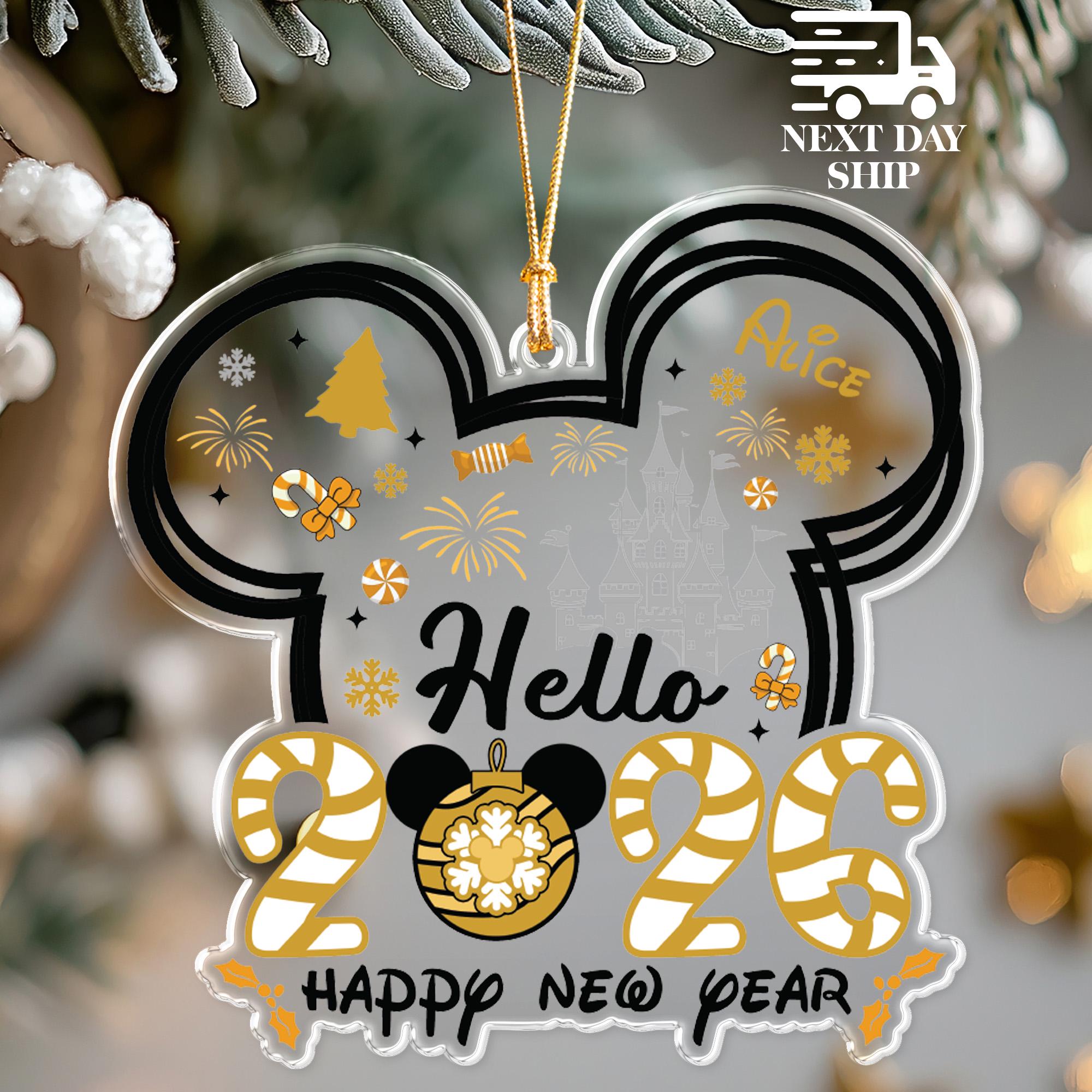 Custom Name New Year 2026 Ornament for Xmas Tree, Mickey Mouse Disney Acrylic Decoration, Holiday Gift for Boy or Girl, New Year Celebration