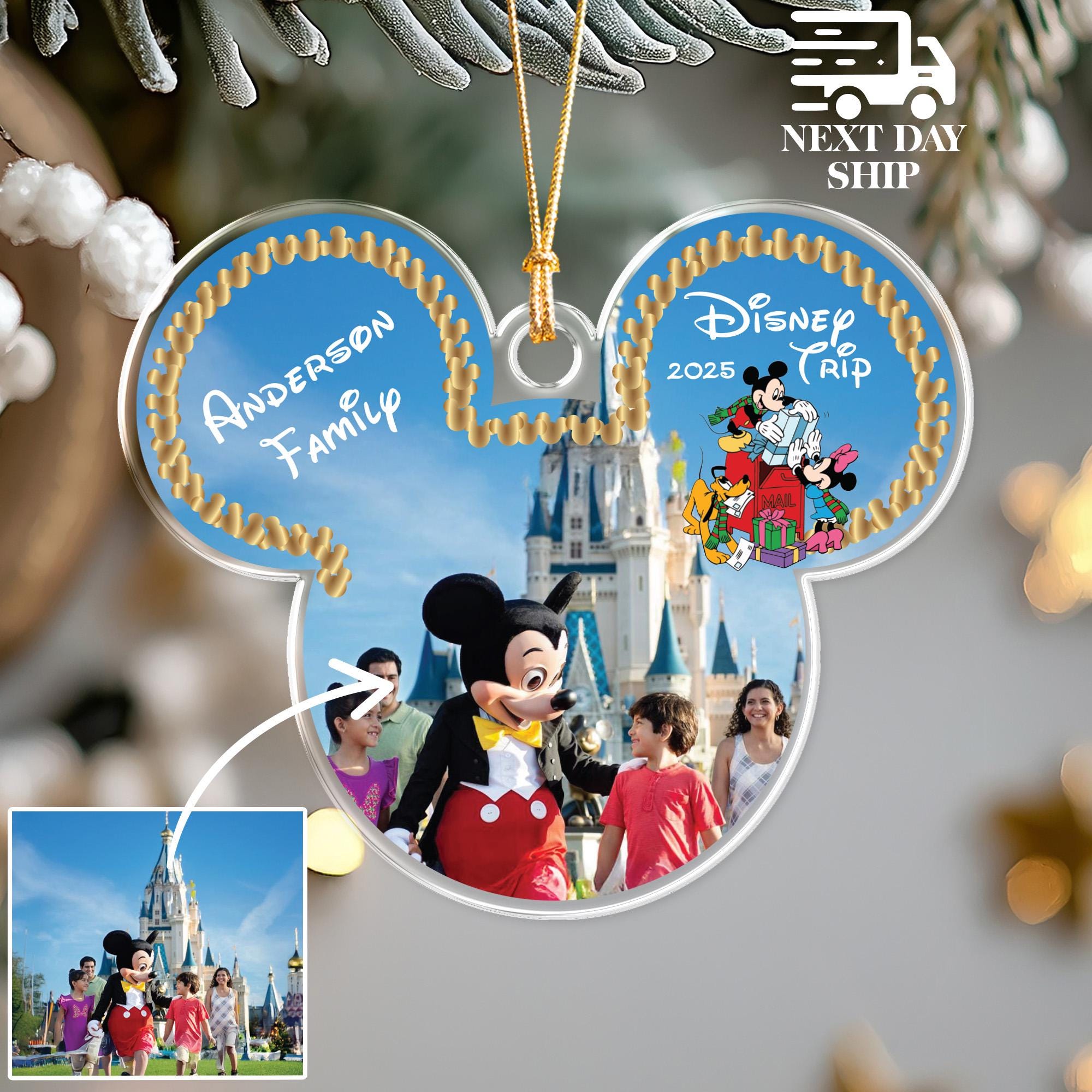 Disney Family Ornament, Personalized Disney Gift, Family Name Keepsake, Custom Family Photo Keepsake, Mickey Minnie Mouse Ornaments 2026