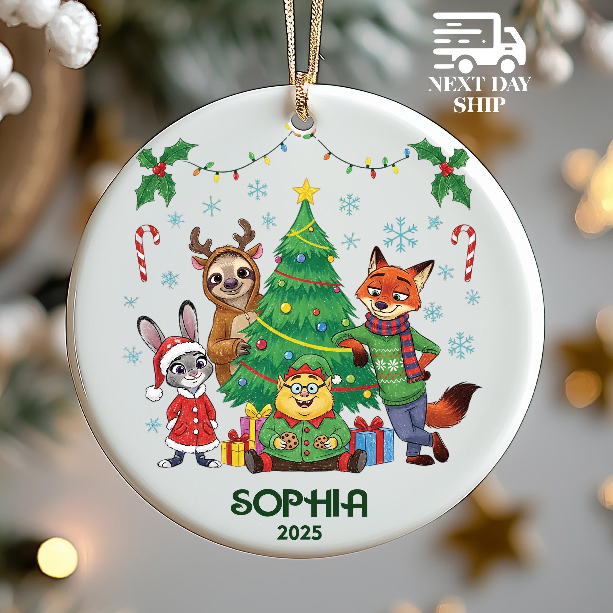 Zootopia Ornament With Custom Name, Custom Disney Ornament, Nick Wilde Judy Hopps Flash Sloth Ornament, Personalized Zootopia Christmas Gift