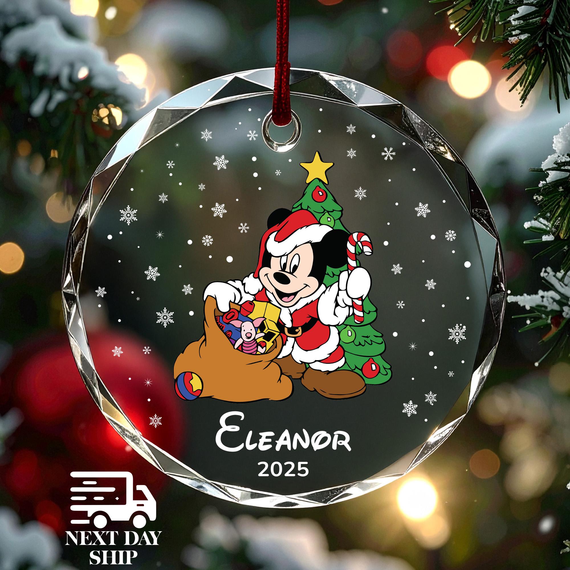 Personalized Disney Christmas Ornament 2025, Cute Santa Mickey with Gifts, Custom Name Holiday Keepsake, Kids Christmas Tree Decoration Gift