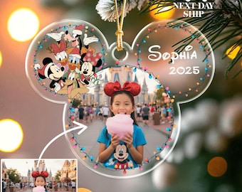 Custom Disney Ears Photo Ornament, Personalized 2026 Disney Keepsake, Acrylic Picture Ornament, Kids or Adult Xmas Keepsake, Mickey Ornament