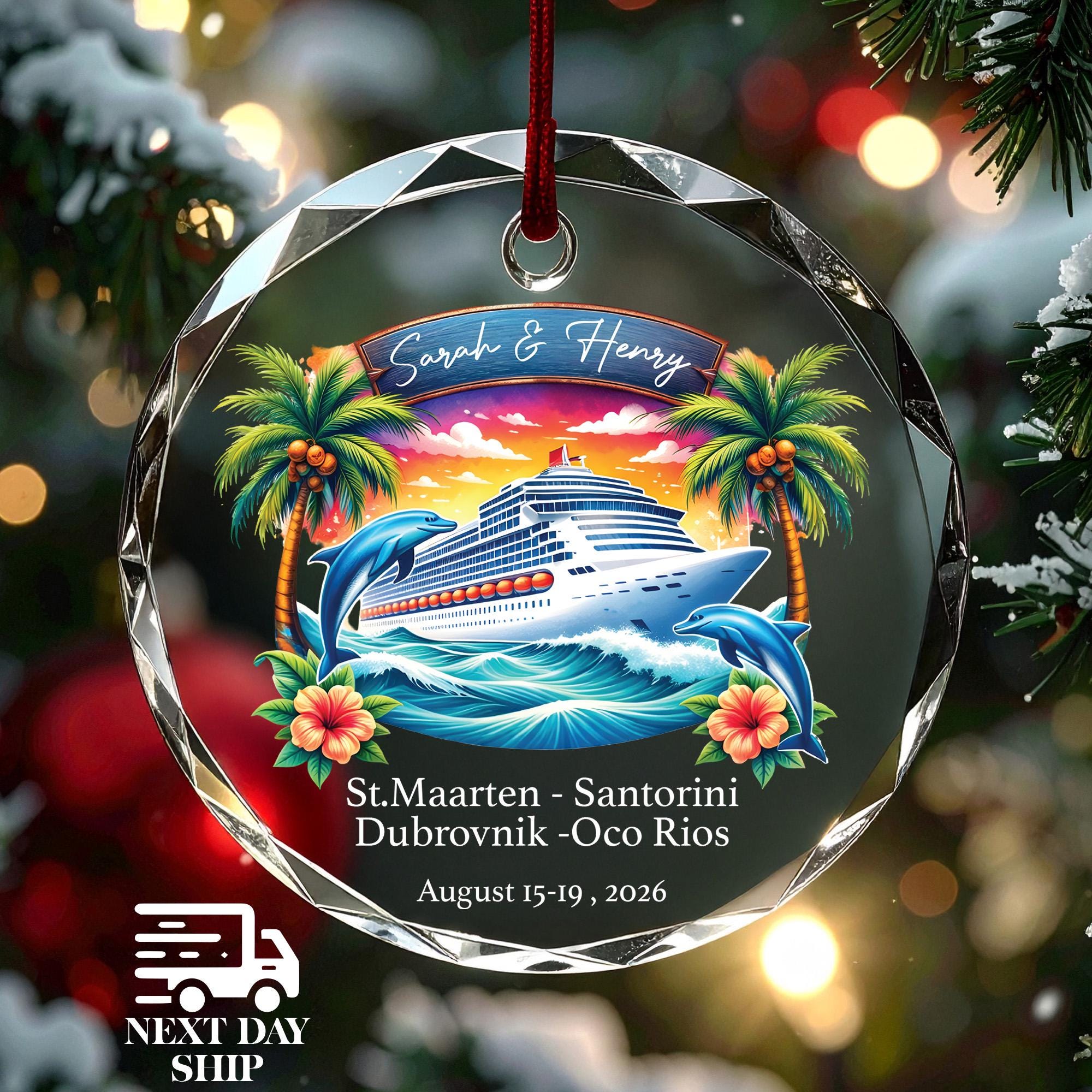 Family Cruise Keepsake Ornament, Personalized Caribbean Cruise Gift, Custom Vacation Christmas Decoration with Travel Destinations