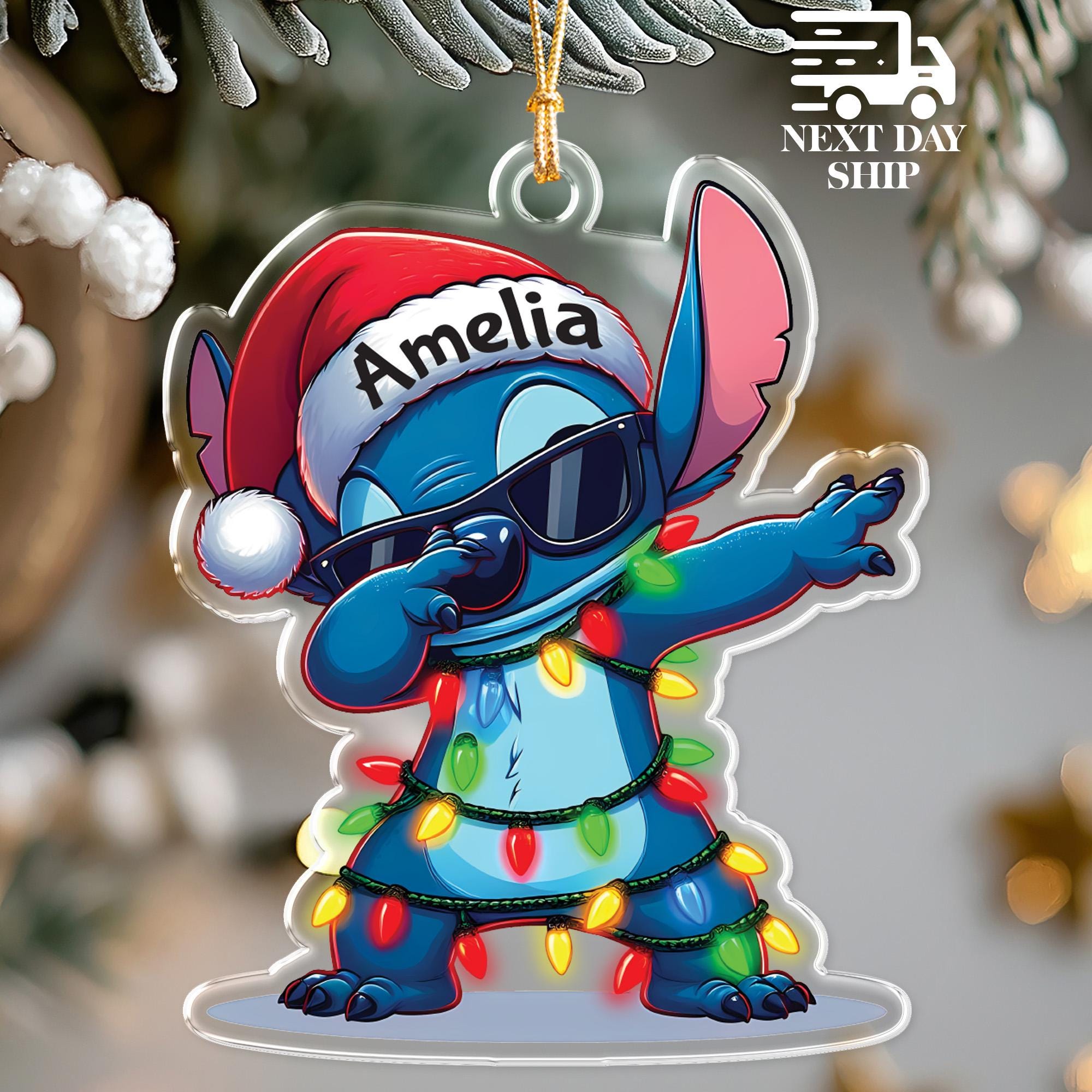Party Dancer Stitch Ornament, Cool Kids Christmas Ornaments, Kids Stocking Stuffer, Santa Hat Stitch Keepsake, Acrylic Disney Stitch Gift
