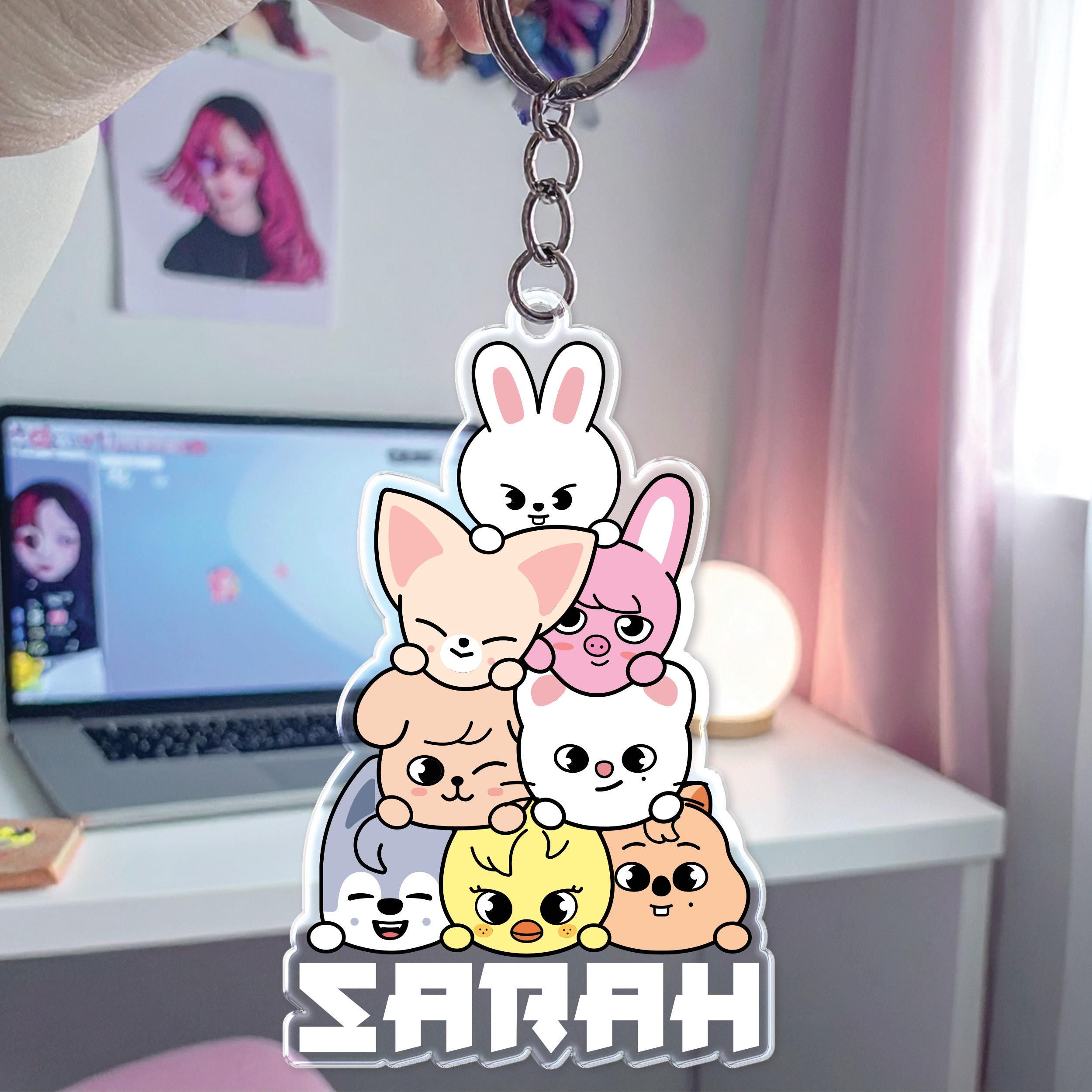Custom Acrylic Keychain, Cute Stacked Characters with Personalized Name, Kawaii Anime Style Bag Charm, Gift for Friends, Anime Girl Gift