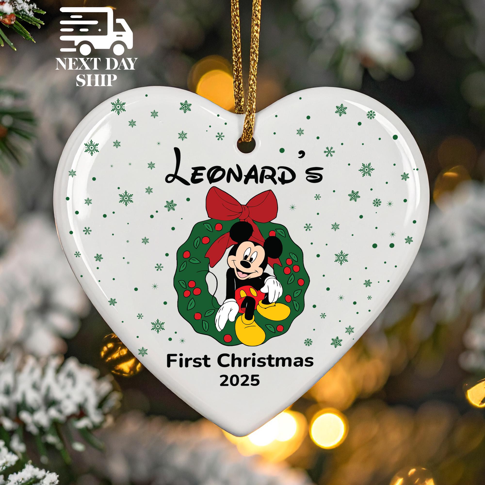 Custom Baby First Christmas Disney Ornament, Disney Family Xmas Keepsake, Acrylic Ceramic Glass Ornament, Mickey Mouse Ornament for Baby