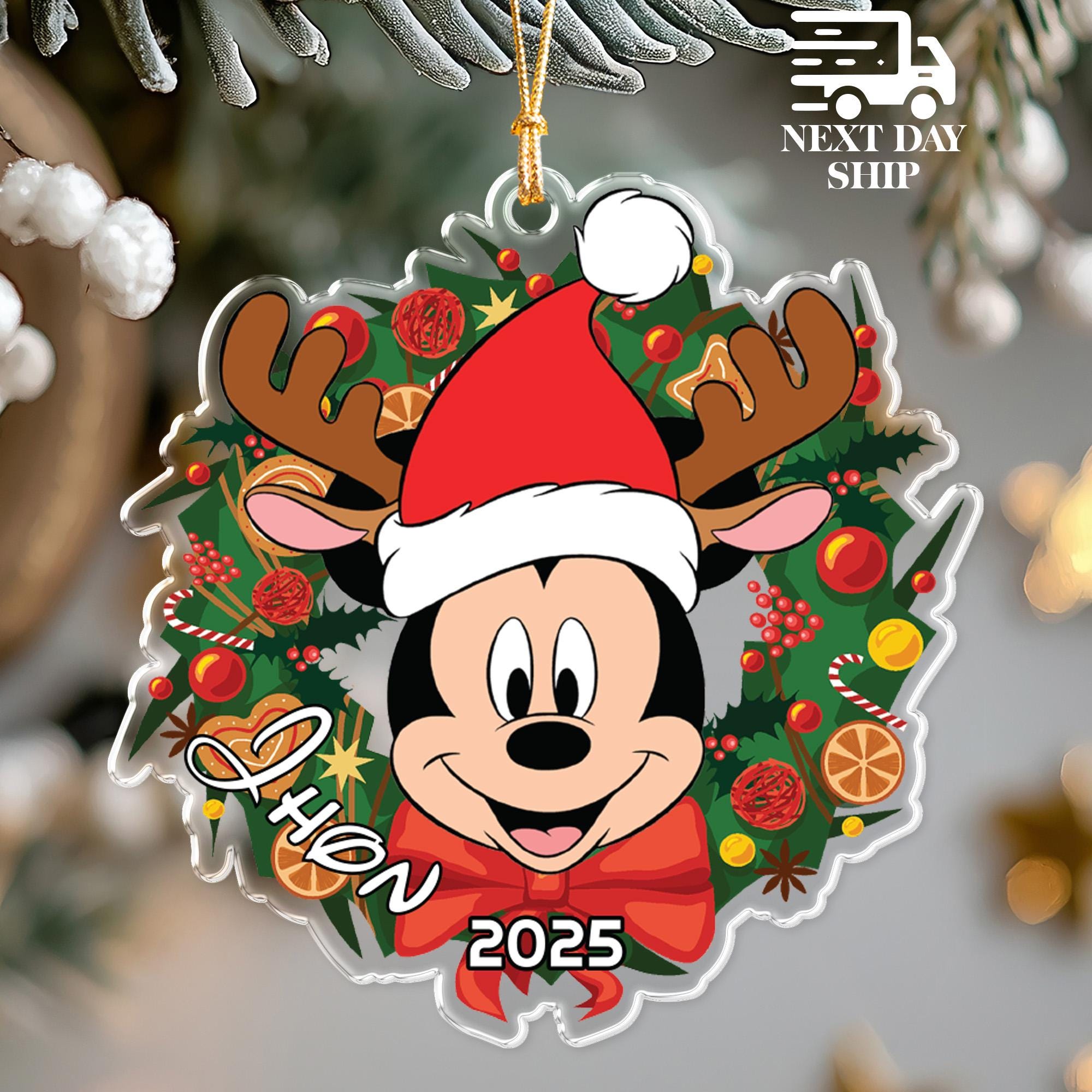Mickey Mouse Disney Christmas Wreath Ornament, Grandchildren Gift, Custom Name Decoration, Christmas New Year Keepsake for Kid