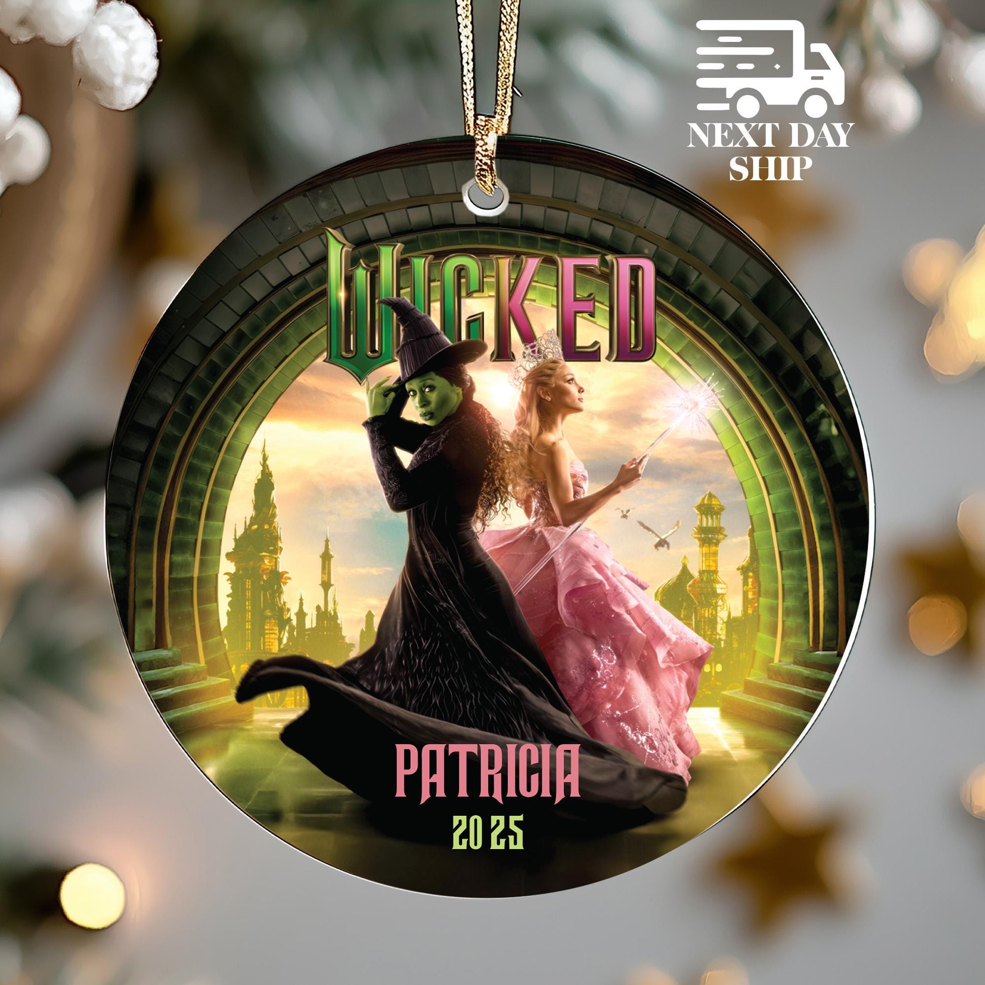 Wicked Movie Ornament With Custom Name, Elphaba and Glinda Ornament, Defying Gravity Ornament, Wicked Holiday Ornament, Wicked Lover Gifts