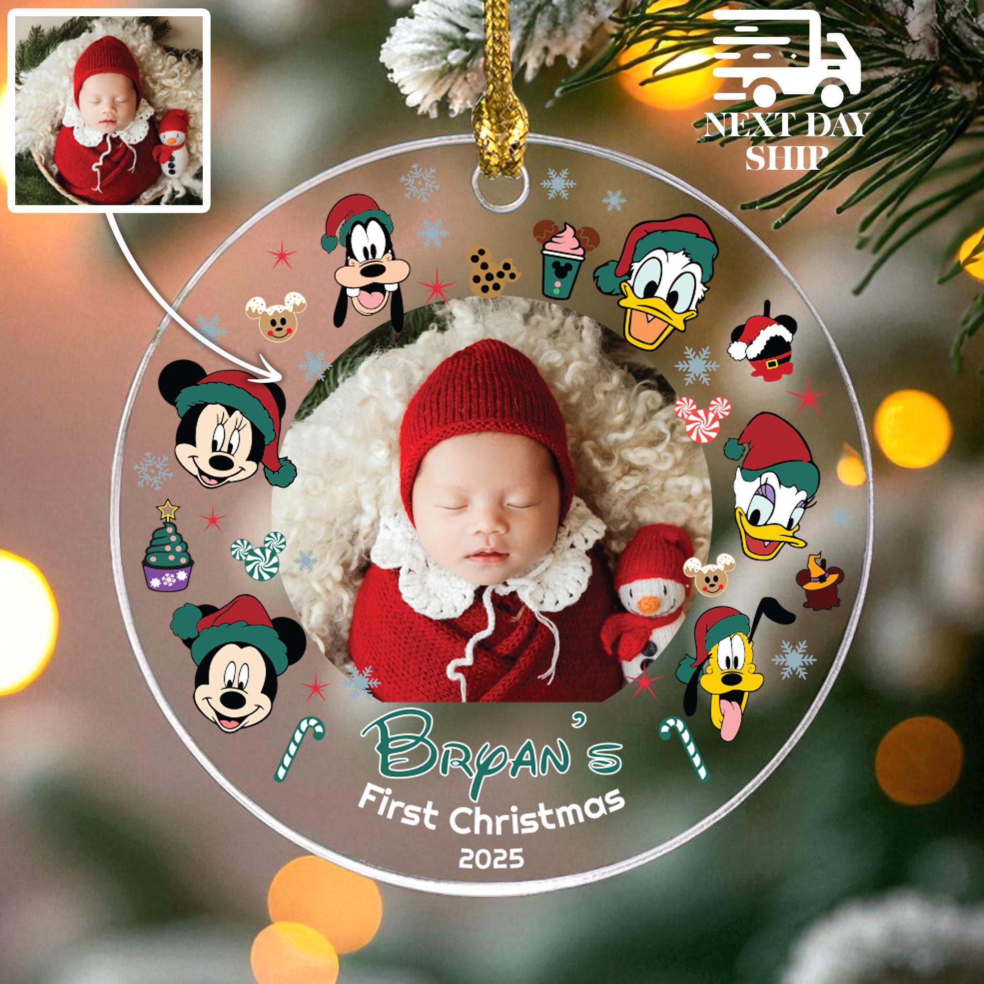 Baby’s First Christmas Ornament with Photo, Mickey & Friends Holiday Keepsake, Gift for New Parents, Cute Gift For Newborn And Kids