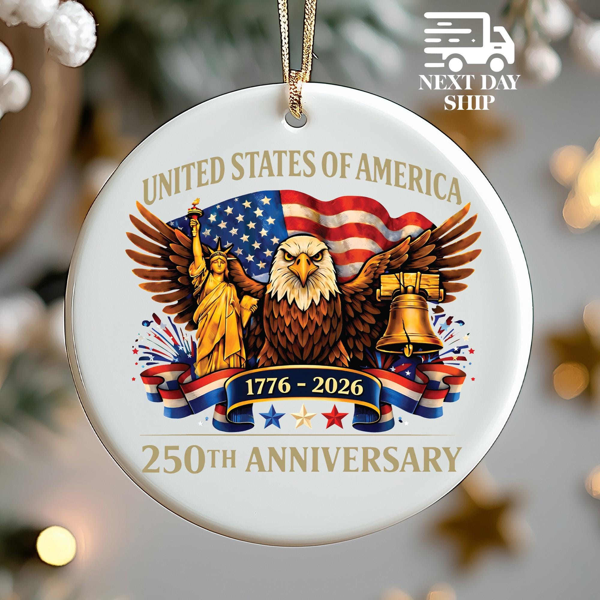 USA 250th Anniversary Ornament – Patriotic Eagle, American Flag